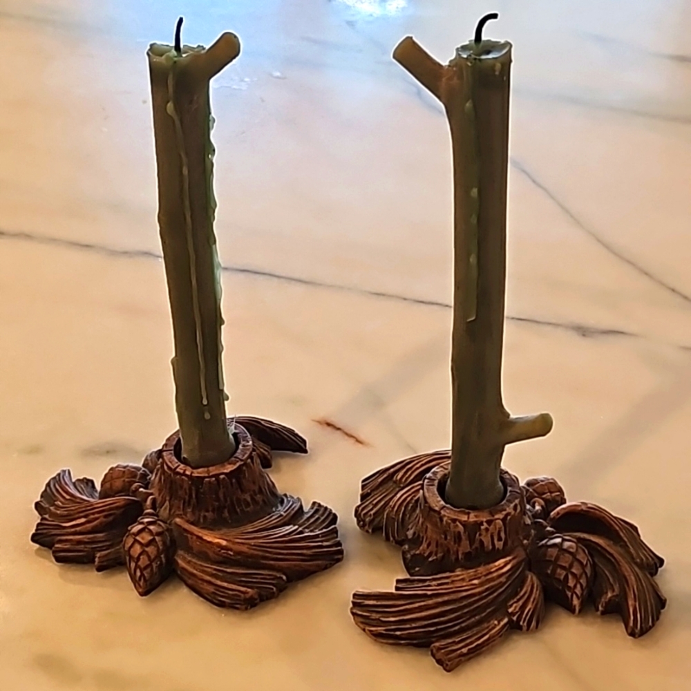 VINTAGE SET OF 2 BURWOOD CANDLEHOLDERS PINECONE MADE IN CANADA